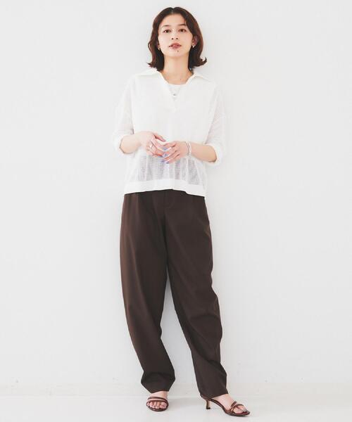 UNTITLED（アンタイトル）の「【七分袖/春夏素材】メッシュ衿付きニット（ニット/セーター・レディース・ブラック/パープル系4/ホワイト/ライトグレー・00/02/04/44/48）」の9枚目の写真