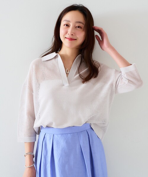 UNTITLED（アンタイトル）の「【七分袖/春夏素材】メッシュ衿付きニット（ニット/セーター・レディース・ブラック/パープル系4/ホワイト/ライトグレー・00/02/04/44/48）」の11枚目の写真