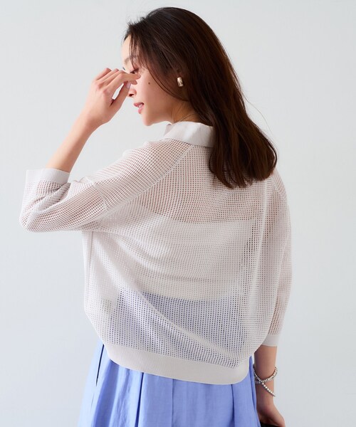 UNTITLED（アンタイトル）の「【七分袖/春夏素材】メッシュ衿付きニット（ニット/セーター・レディース・ブラック/パープル系4/ホワイト/ライトグレー・00/02/04/44/48）」の12枚目の写真