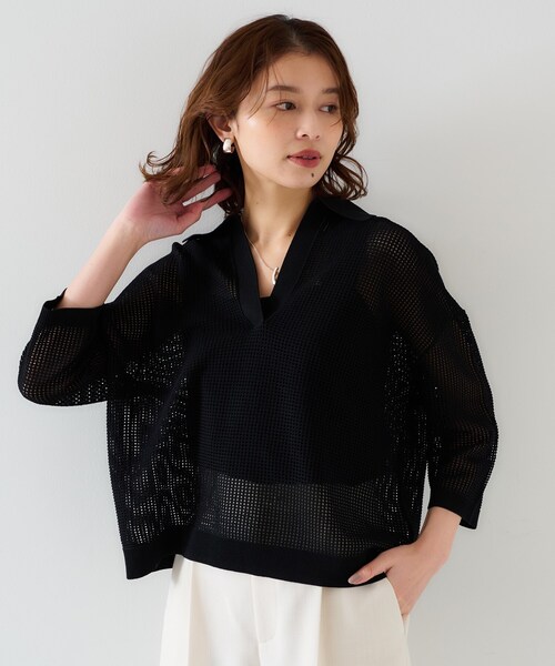 UNTITLED（アンタイトル）の「【七分袖/春夏素材】メッシュ衿付きニット（ニット/セーター・レディース・ブラック/パープル系4/ホワイト/ライトグレー・00/02/04/44/48）」の15枚目の写真