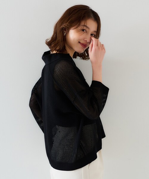 UNTITLED（アンタイトル）の「【七分袖/春夏素材】メッシュ衿付きニット（ニット/セーター・レディース・ブラック/パープル系4/ホワイト/ライトグレー・00/02/04/44/48）」の16枚目の写真