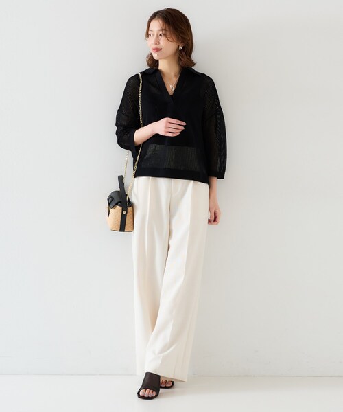 UNTITLED（アンタイトル）の「【七分袖/春夏素材】メッシュ衿付きニット（ニット/セーター・レディース・ブラック/パープル系4/ホワイト/ライトグレー・00/02/04/44/48）」の17枚目の写真