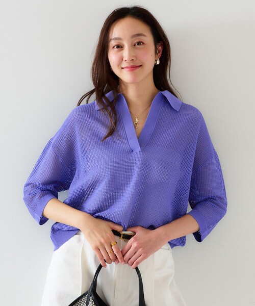 UNTITLED（アンタイトル）の「【七分袖/春夏素材】メッシュ衿付きニット（ニット/セーター・レディース・ブラック/パープル系4/ホワイト/ライトグレー・00/02/04/44/48）」の19枚目の写真