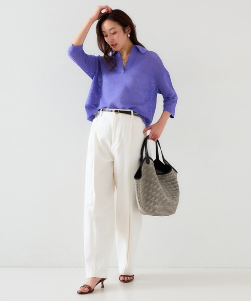 UNTITLED（アンタイトル）の「【七分袖/春夏素材】メッシュ衿付きニット（ニット/セーター・レディース・ブラック/パープル系4/ホワイト/ライトグレー・00/02/04/44/48）」の21枚目の写真