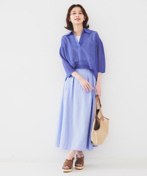 UNTITLED（アンタイトル）の「【七分袖/春夏素材】メッシュ衿付きニット（ニット/セーター・レディース・ブラック/パープル系4/ホワイト/ライトグレー・00/02/04/44/48）」の22枚目の写真