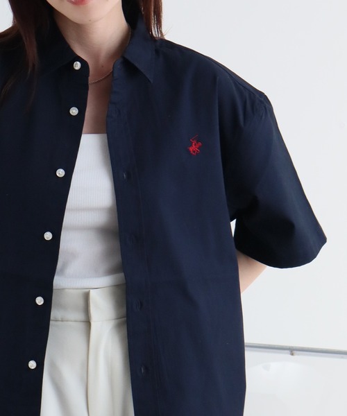 BEVERLY HILLS POLO CLUB(ビバリーヒルズポロクラブ)の「【BEVERLY HILLS POLO CLUB/ビバリーヒルズポロクラブ】 ワンポイントポニー刺繍半袖ツイルピーチシャツ(シャツ/ブラウス・メンズ・アクア/ベージュ/スミクロ/ネイビー/ブルー系その他/オフホワイト/ベージュ系その他/インディゴブルー・LL/M/L)」の5枚目の写真