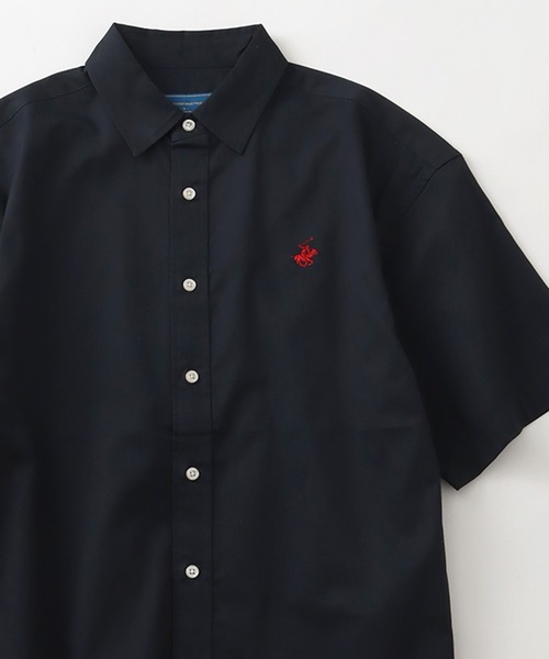 BEVERLY HILLS POLO CLUB(ビバリーヒルズポロクラブ)の「【BEVERLY HILLS POLO CLUB/ビバリーヒルズポロクラブ】 ワンポイントポニー刺繍半袖ツイルピーチシャツ(シャツ/ブラウス・メンズ・アクア/ベージュ/スミクロ/ネイビー/ブルー系その他/オフホワイト/ベージュ系その他/インディゴブルー・LL/M/L)」の2枚目の写真