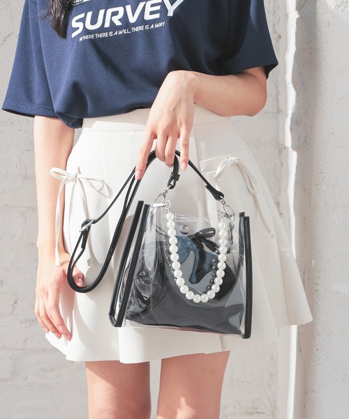 Honeys（ハニーズ）の「パール付クリアバッグ（ハンドバッグ・レディース・アイボリー/ベージュ系その他/ブラック・FREE）」の7枚目の写真