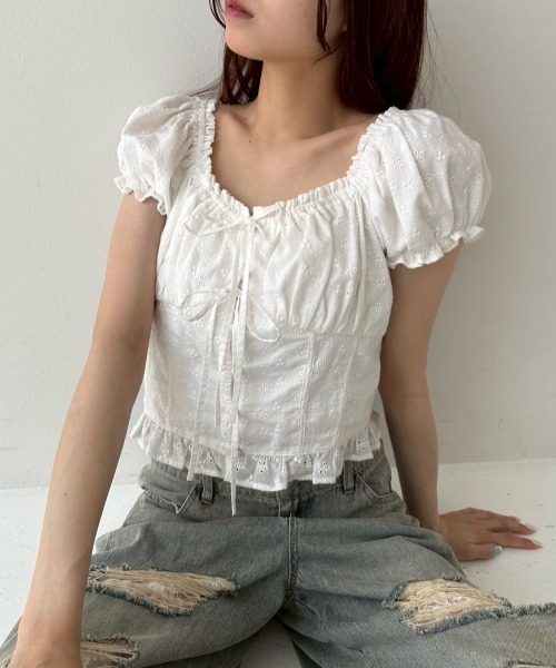 OLIVE des OLIVE（オリーブデオリーブ）の「ダブルリボンブラウス（シャツ/ブラウス・レディース・レッド/ネイビー/オフホワイト・FREE）」の4枚目の写真