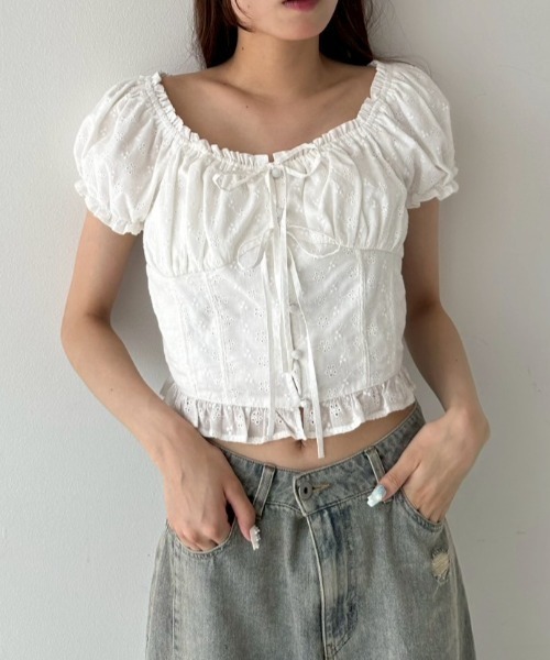 OLIVE des OLIVE（オリーブデオリーブ）の「ダブルリボンブラウス（シャツ/ブラウス・レディース・レッド/ネイビー/オフホワイト・FREE）」の6枚目の写真