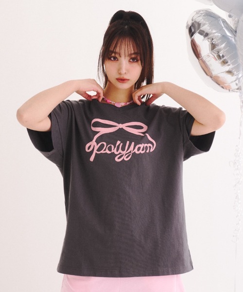 Poly Jam(ポリージャム)の「Over size logo T-shirt / オーバーサイズ ロゴTシャツ(Tシャツ/カットソー・レディース・ピンク/ライトグリーン・FREE)」の8枚目の写真