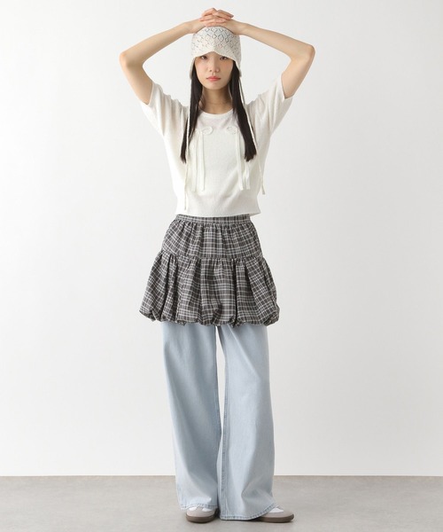 Heather（ヘザー）の「リボンモチーフニット（半袖）　452802（ニット/セーター・レディース・ブラック/オフホワイト/ピンク・FREE）」の8枚目の写真