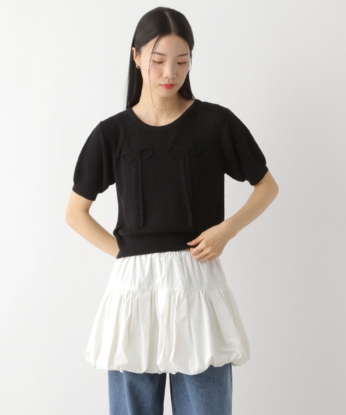 Heather（ヘザー）の「リボンモチーフニット（半袖）　452802（ニット/セーター・レディース・ブラック/オフホワイト/ピンク・FREE）」の13枚目の写真