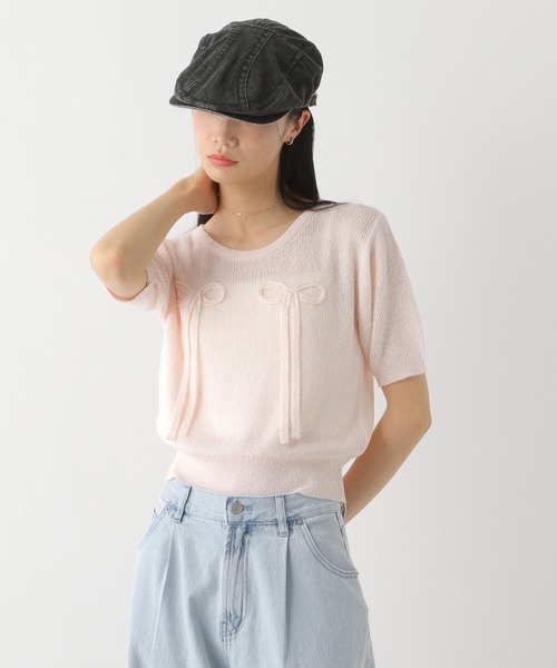 Heather（ヘザー）の「リボンモチーフニット（半袖）　452802（ニット/セーター・レディース・ブラック/オフホワイト/ピンク・FREE）」の20枚目の写真