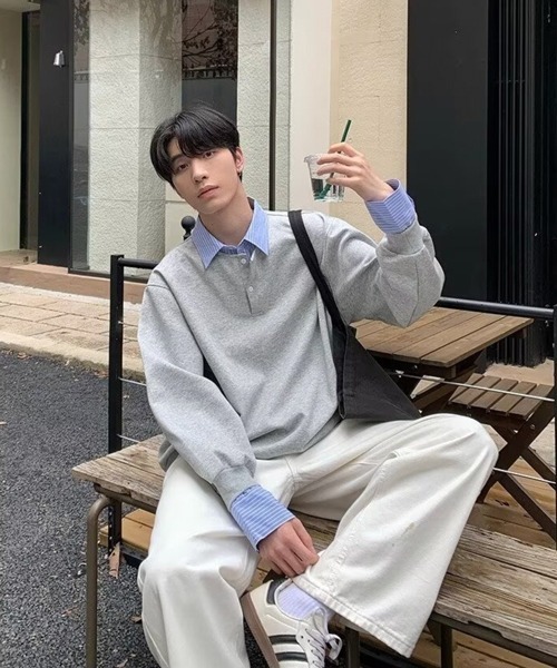 セール】【NOWLE】フェイクツーピース レイヤード プルオーバー