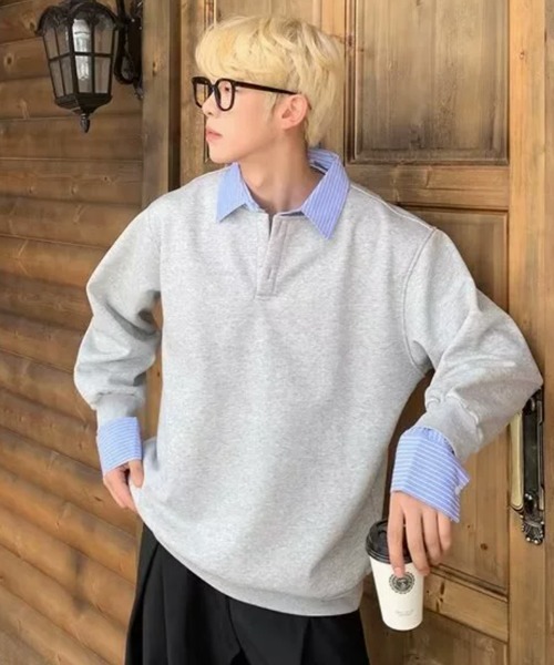 セール】【NOWLE】フェイクツーピース レイヤード プルオーバー