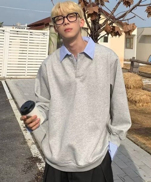 NOWLE（ノウル）の「【NOWLE】フェイクツーピース レイヤード プルオーバー スウェット（スウェット・メンズ・グレー/ブラック/ホワイト・MEDIUM/LARGE/X-LARGE）」の9枚目の写真