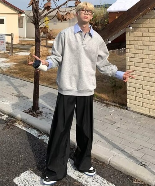 NOWLE（ノウル）の「【NOWLE】フェイクツーピース レイヤード プルオーバー スウェット（スウェット・メンズ・グレー/ブラック/ホワイト・MEDIUM/LARGE/X-LARGE）」の10枚目の写真