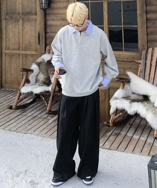 NOWLE（ノウル）の「【NOWLE】フェイクツーピース レイヤード プルオーバー スウェット（スウェット・メンズ・グレー/ブラック/ホワイト・MEDIUM/LARGE/X-LARGE）」の11枚目の写真