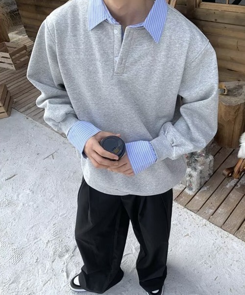 NOWLE（ノウル）の「【NOWLE】フェイクツーピース レイヤード プルオーバー スウェット（スウェット・メンズ・グレー/ブラック/ホワイト・MEDIUM/LARGE/X-LARGE）」の13枚目の写真