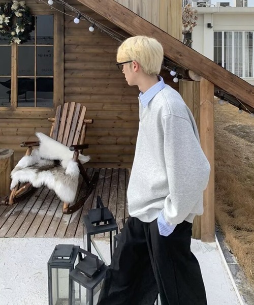 NOWLE（ノウル）の「【NOWLE】フェイクツーピース レイヤード プルオーバー スウェット（スウェット・メンズ・グレー/ブラック/ホワイト・MEDIUM/LARGE/X-LARGE）」の14枚目の写真