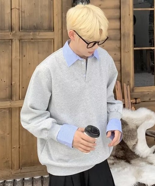 NOWLE（ノウル）の「【NOWLE】フェイクツーピース レイヤード プルオーバー スウェット（スウェット・メンズ・グレー/ブラック/ホワイト・MEDIUM/LARGE/X-LARGE）」の15枚目の写真