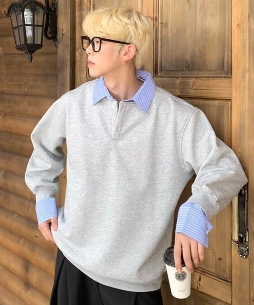 NOWLE（ノウル）の「【NOWLE】フェイクツーピース レイヤード プルオーバー スウェット（スウェット・メンズ・グレー/ブラック/ホワイト・MEDIUM/LARGE/X-LARGE）」の17枚目の写真