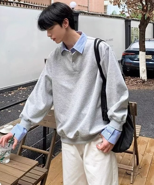 NOWLE（ノウル）の「【NOWLE】フェイクツーピース レイヤード プルオーバー スウェット（スウェット・メンズ・グレー/ブラック/ホワイト・MEDIUM/LARGE/X-LARGE）」の19枚目の写真