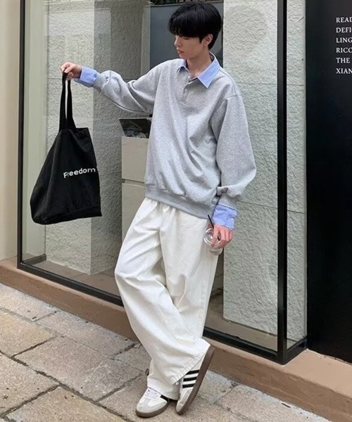 NOWLE（ノウル）の「【NOWLE】フェイクツーピース レイヤード プルオーバー スウェット（スウェット・メンズ・グレー/ブラック/ホワイト・MEDIUM/LARGE/X-LARGE）」の21枚目の写真