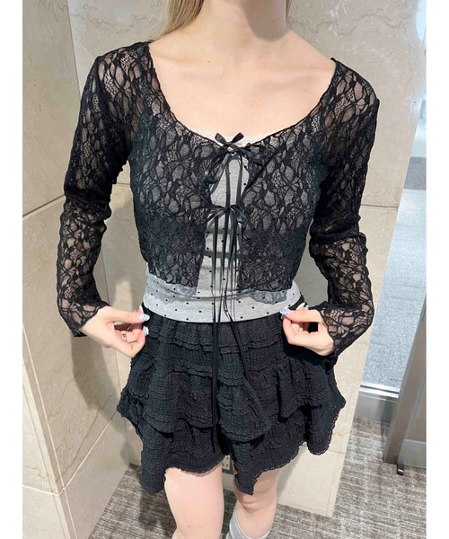 PHILLY（フィリー）の「【PHILLY】フロントリボンレースカーディガン（カーディガン/ボレロ・レディース・ブラック/ホワイト・FREE）」の8枚目の写真