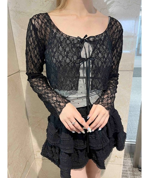 PHILLY（フィリー）の「【PHILLY】フロントリボンレースカーディガン（カーディガン/ボレロ・レディース・ブラック/ホワイト・FREE）」の9枚目の写真