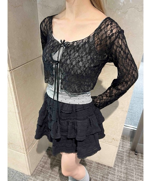 PHILLY（フィリー）の「【PHILLY】フロントリボンレースカーディガン（カーディガン/ボレロ・レディース・ブラック/ホワイト・FREE）」の10枚目の写真