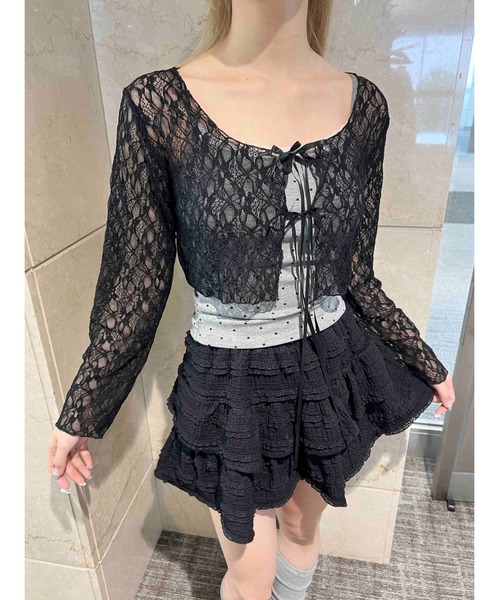 PHILLY（フィリー）の「【PHILLY】フロントリボンレースカーディガン（カーディガン/ボレロ・レディース・ブラック/ホワイト・FREE）」の11枚目の写真