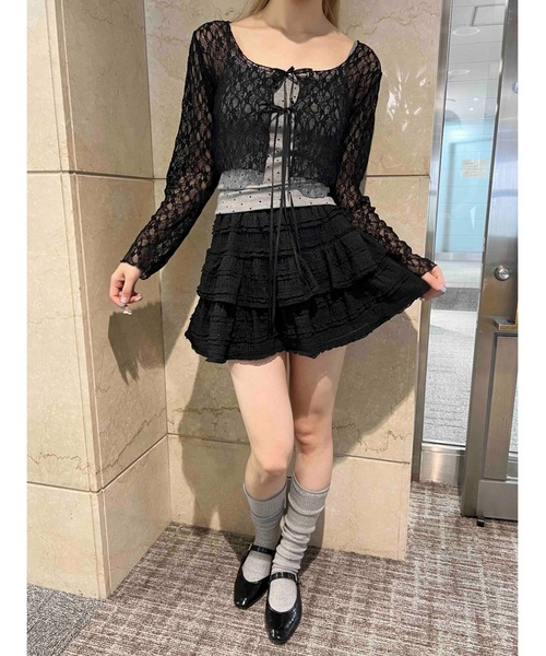 PHILLY（フィリー）の「【PHILLY】フロントリボンレースカーディガン（カーディガン/ボレロ・レディース・ブラック/ホワイト・FREE）」の12枚目の写真