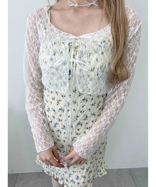 PHILLY（フィリー）の「【PHILLY】フロントリボンレースカーディガン（カーディガン/ボレロ・レディース・ブラック/ホワイト・FREE）」の3枚目の写真