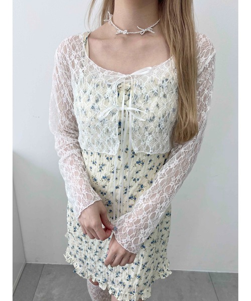 PHILLY（フィリー）の「【PHILLY】フロントリボンレースカーディガン（カーディガン/ボレロ・レディース・ブラック/ホワイト・FREE）」の4枚目の写真