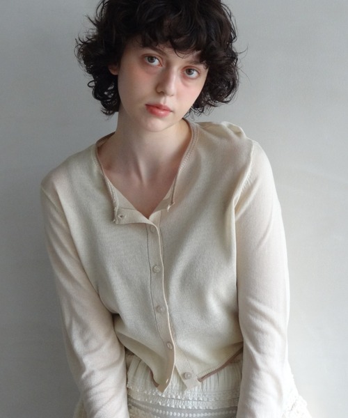 セール】bicolor sheer knit cardigan／バイカラーシアー
