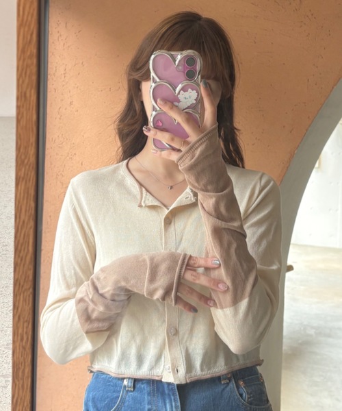 idem イデム　バイカラーシアーカーディガン セール】bicolor sheer knit cardigan／バイカラーシアー