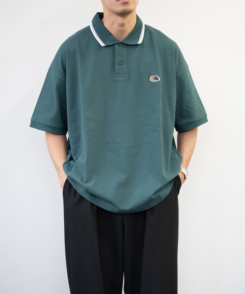 FRUIT OF THE LOOM(フルーツオブザルーム)の「【FRUIT OF THE LOOM】【別注】鹿の子オーバーサイズ ロゴ刺繍 ポロシャツ/半袖/ユニセックス(ポロシャツ・メンズ・ホワイト/モスグリーン/サックスブルー/ブラック・S/M/L/XL)」の10枚目の写真