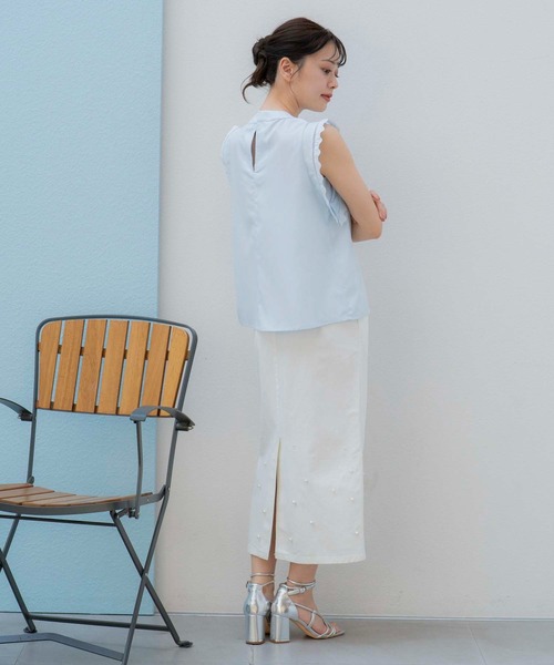 NOELA（ノエラ）の「パールデニムナロースカート（デニムスカート・レディース・インディゴブルー/ダークインディゴブルー/オフホワイト・S/M）」の7枚目の写真