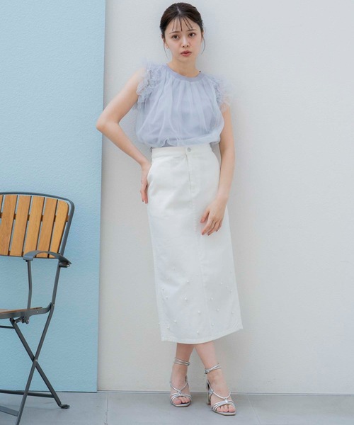 NOELA（ノエラ）の「パールデニムナロースカート（デニムスカート・レディース・インディゴブルー/ダークインディゴブルー/オフホワイト・S/M）」の8枚目の写真