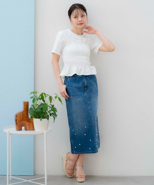 NOELA（ノエラ）の「パールデニムナロースカート（デニムスカート・レディース・インディゴブルー/ダークインディゴブルー/オフホワイト・S/M）」の16枚目の写真