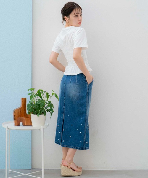 NOELA（ノエラ）の「パールデニムナロースカート（デニムスカート・レディース・インディゴブルー/ダークインディゴブルー/オフホワイト・S/M）」の17枚目の写真