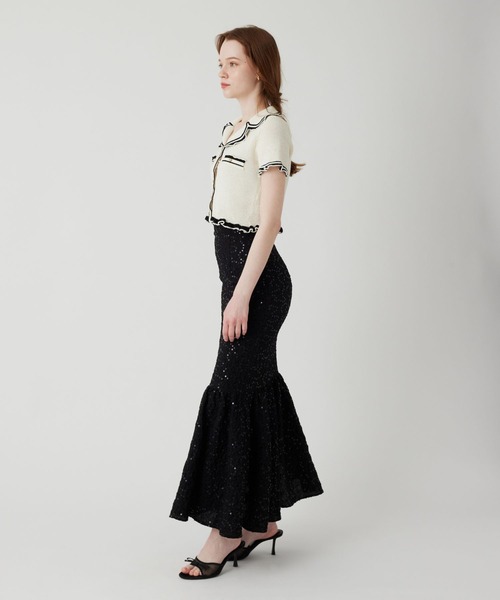 ME COUTURE（ミークチュール）の「スパンコールフルールスカート（スカート・レディース・ブラック/アイボリー・1/0）」の4枚目の写真