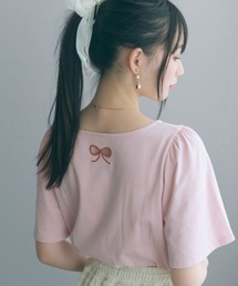 <大きいサイズ>袖フレアバックリボン刺しゅうTシャツ marun