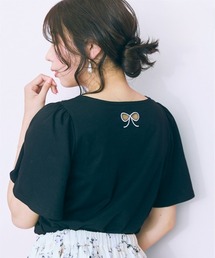 <大きいサイズ>袖フレアバックリボン刺しゅうTシャツ marun