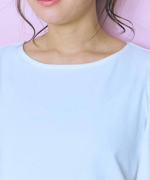 marun（マルン）の「＜大きいサイズ＞袖フレアバックリボン刺しゅうTシャツ marun（Tシャツ/カットソー・レディース・ホワイト/ネイビー/ブラック/モカ・L/5L/4L/3L/LL）」の8枚目の写真