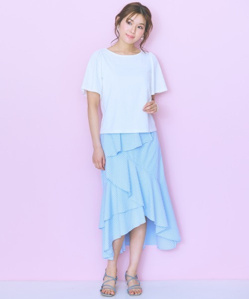 marun（マルン）の「＜大きいサイズ＞袖フレアバックリボン刺しゅうTシャツ marun（Tシャツ/カットソー・レディース・ホワイト/ネイビー/ブラック/モカ・L/5L/4L/3L/LL）」の17枚目の写真