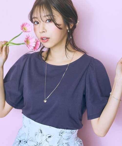 marun（マルン）の「＜大きいサイズ＞袖フレアバックリボン刺しゅうTシャツ marun（Tシャツ/カットソー・レディース・ホワイト/ネイビー/ブラック/モカ・L/5L/4L/3L/LL）」の15枚目の写真