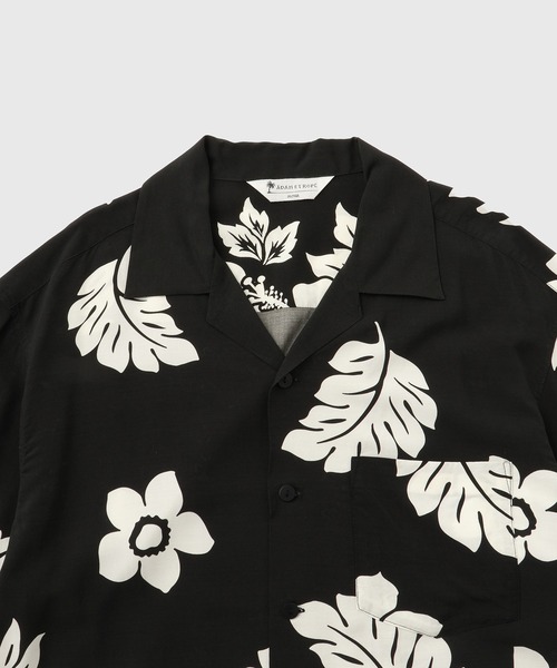 アダムエロペ アロハシャツ　柄シャツ ADAM ET ROPE' シャツ 「BLACK＆WHITE」ボックスシルエット